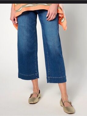Belle by Kim Gravel Petite TripleLuxe Denim Wide Leg Cropped Pant 10P Rinse Wash